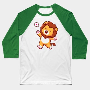 Cute Lion Walking With Cheerful Cartoon Baseball T-Shirt